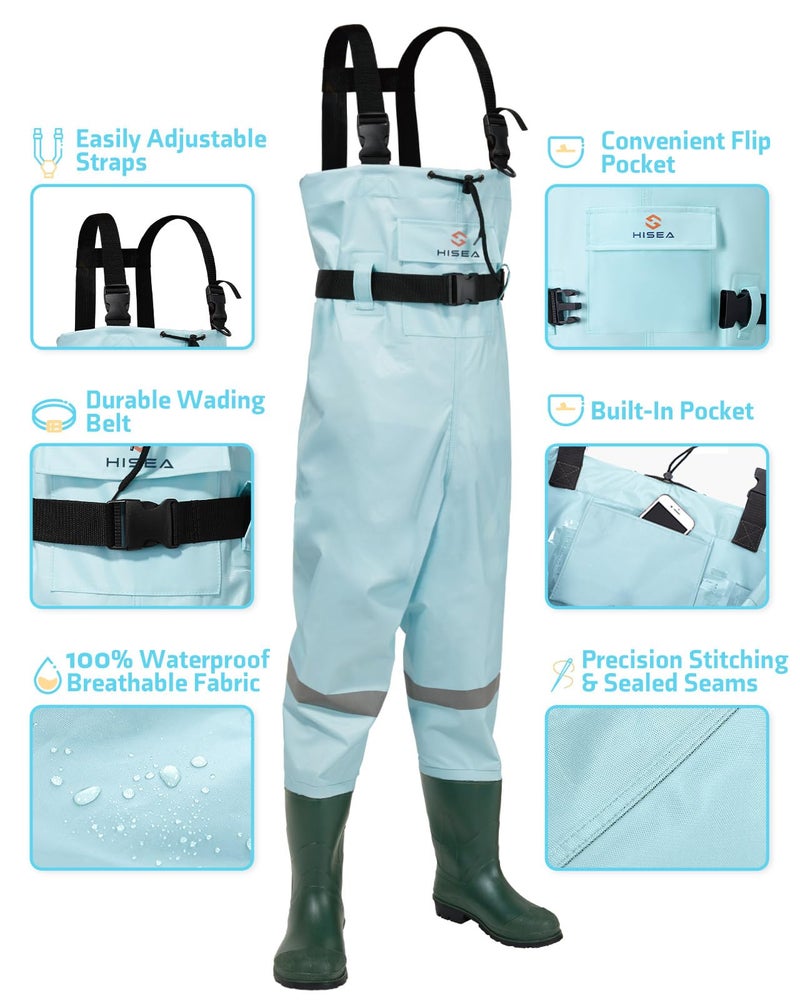 HISEA Kids Chest Waders Nylon/PVC Youth Fishing Waders for Toddler & Children Waterproof Hunting Waders with Boots & Reflect Safety Band - Image 2